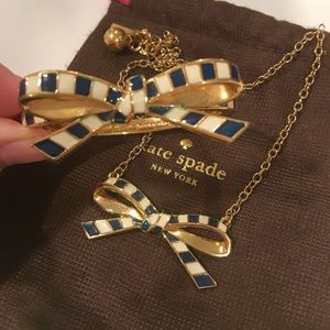 Kate Spade Bow Necklace Bracelet Navy Blue Stripe